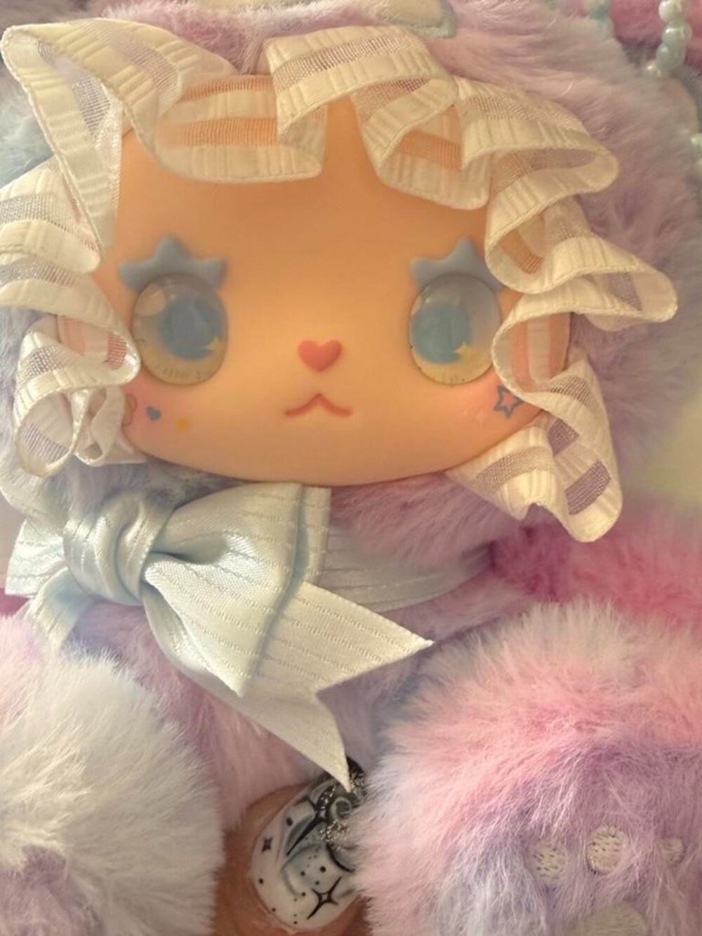 Baby Three BB3 Pastel Pink Blue Plush Doll Collectible Pearl Bow No Box